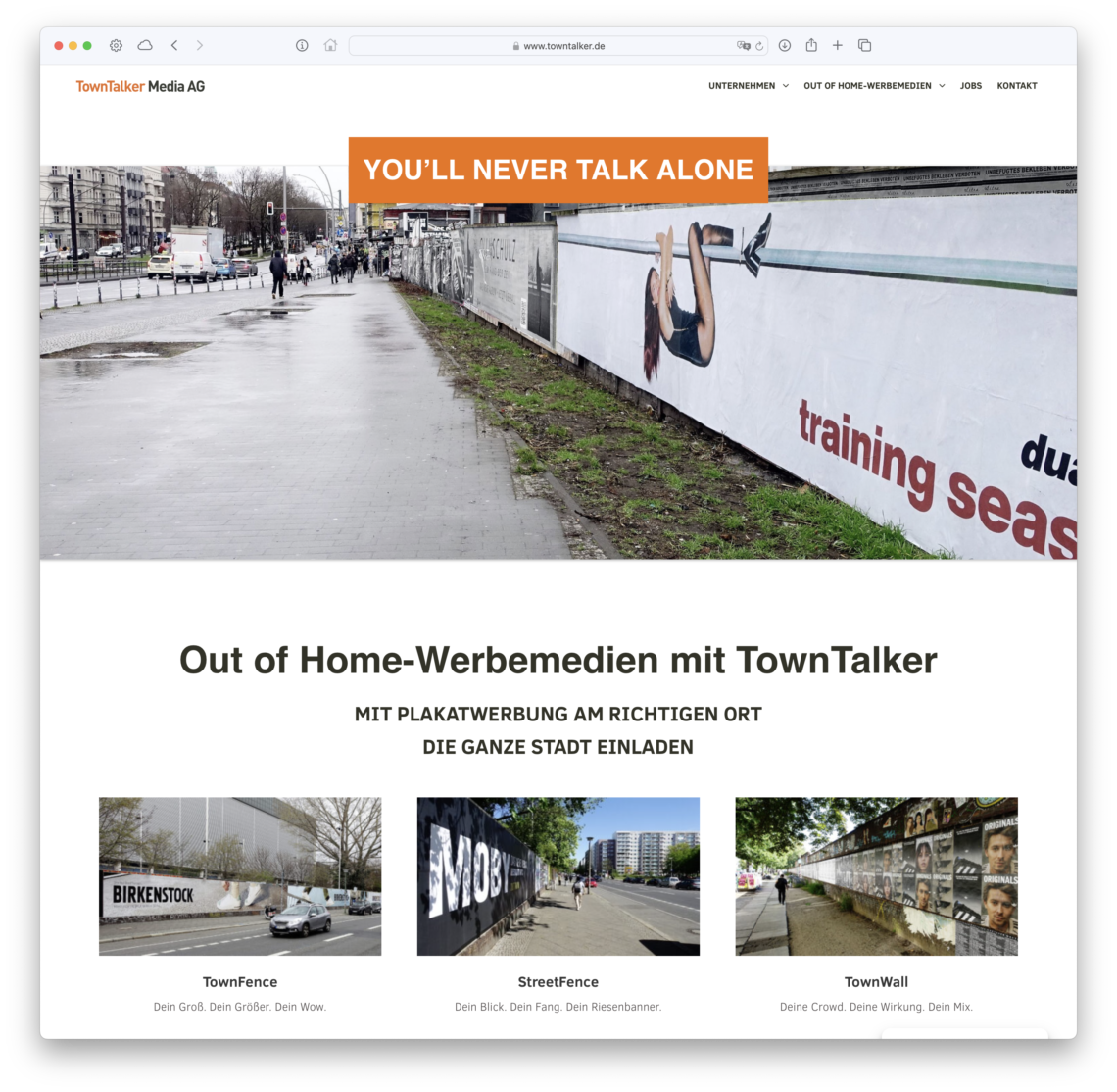 Auf der Startseite werden die Out of Home Werbemedien dynamisch eingeblendet.