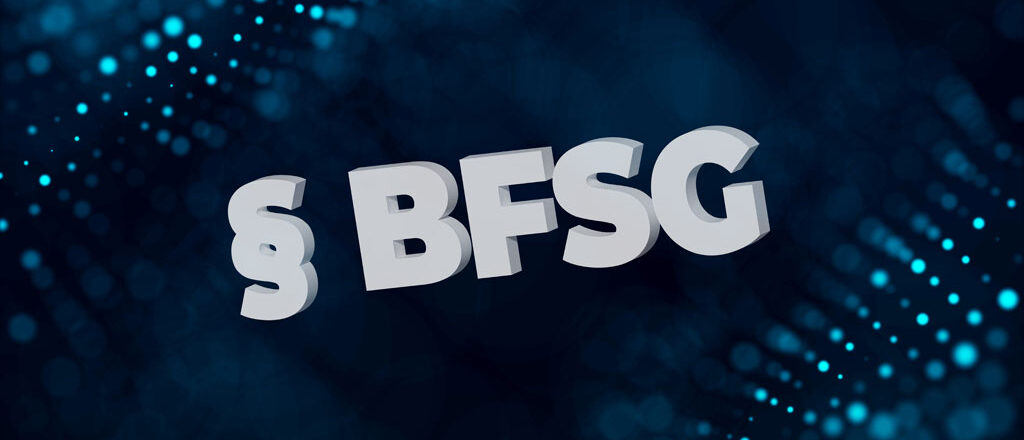 Symbolbild zum BFSG Gesetz das im Juni 2025 in Kraft tritt. Abstrakter Hintergrund mit 3D Schrift §BFSG